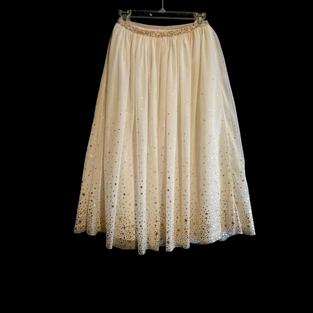 Cat & Jack Girls White Tulle Skirt..gold Stars And Dots